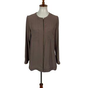 Valette Blouse Small Brown Zip Up Long Sleeve Workwear Office Casual